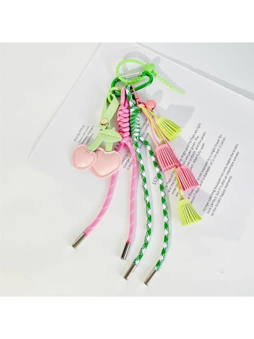 Hand-Woven Nylon Rope Keychain for Women, Pink Green Bag Charm & Accessories